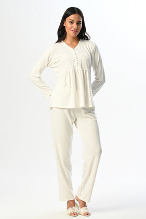 Flower Lace Edge 3-Piece Maternity-Nursing Pajama & Robe Set - 24337