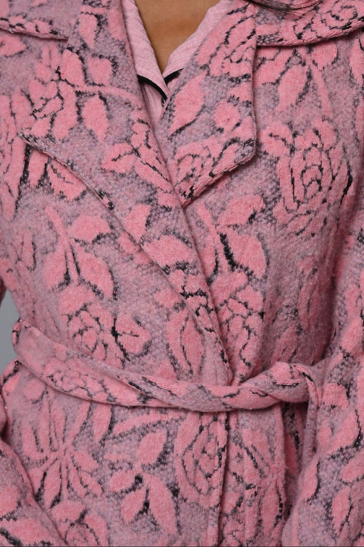 Shirt Collar 3-Piece Maternity-Nursing Pajama & Flowery Robe Set Pink - 24338