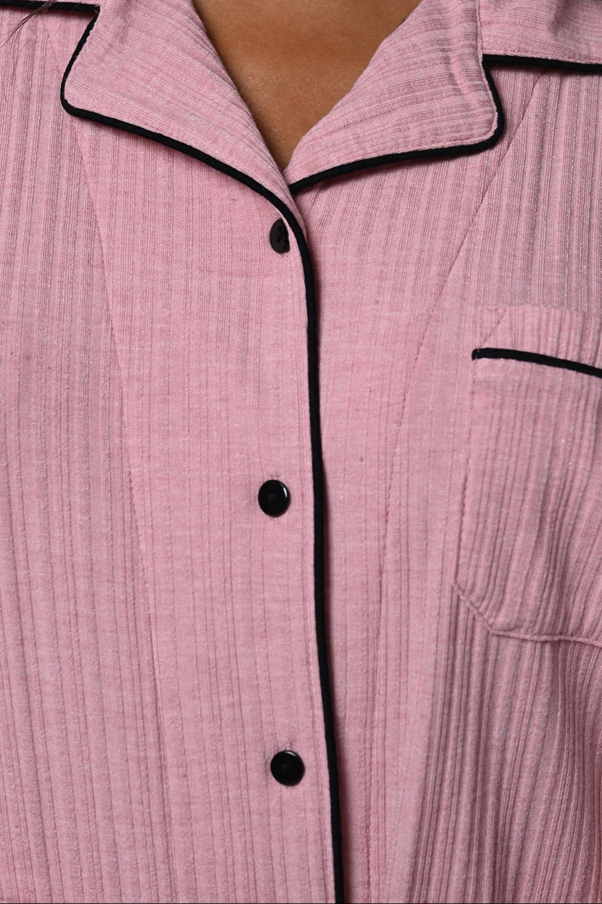 Shirt Collar 3-Piece Maternity-Nursing Pajama & Flowery Robe Set Pink - 24338