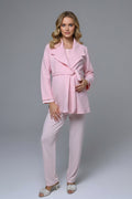Guipure Collar 3-Piece Maternity-Nursing Pajama & Robe Set Pink - 24342