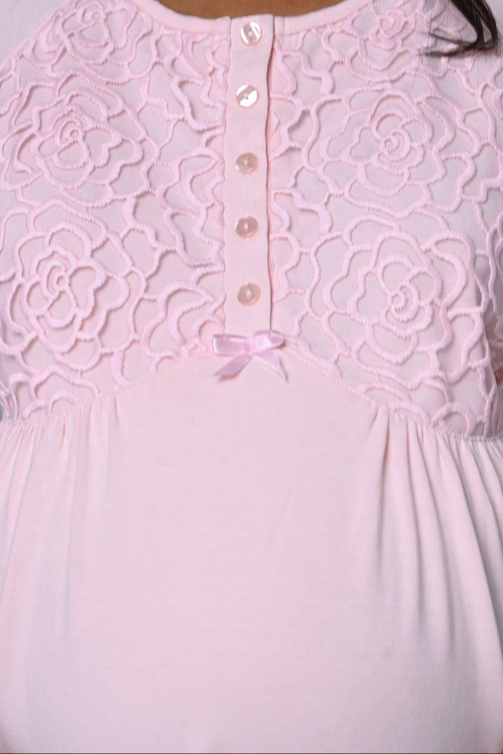 Guipure Collar 3-Piece Maternity-Nursing Pajama & Robe Set Pink - 24342