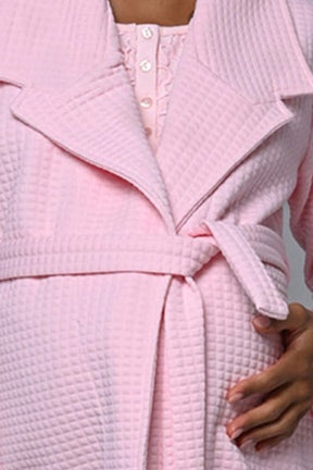 Guipure Collar 3-Piece Maternity-Nursing Pajama & Robe Set Pink - 24342