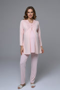 Lace Collar 3-Piece Maternity-Nursing Pajama & Robe Set - 24344