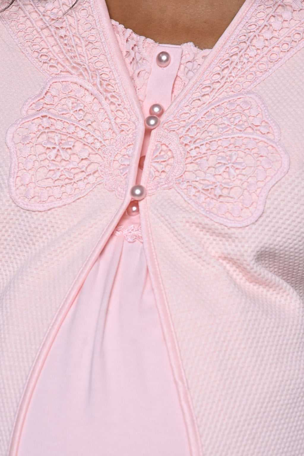 Lace Collar 3-Piece Maternity-Nursing Pajama & Robe Set - 24344