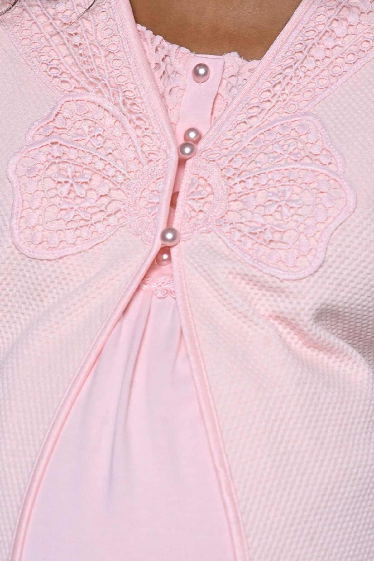 Lace Collar 3-Piece Maternity-Nursing Pajama & Robe Set - 24344