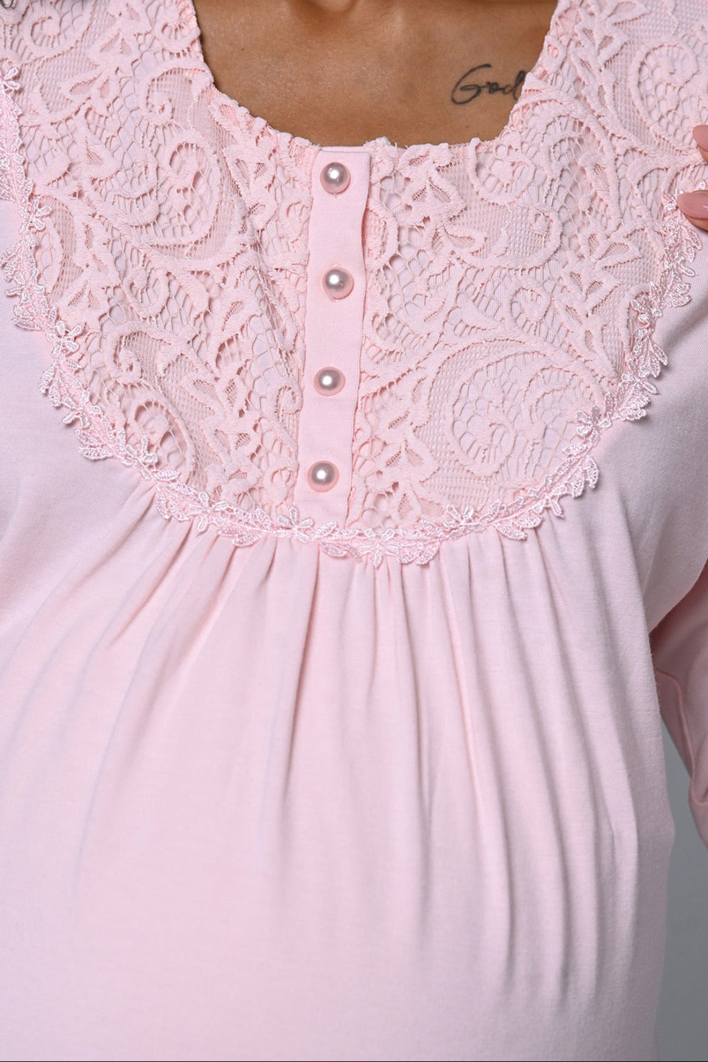 Lace Collar 3-Piece Maternity-Nursing Pajama & Robe Set - 24344