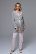Guipure Collar 3-Piece Maternity-Nursing Pajama & Robe Set - 24345