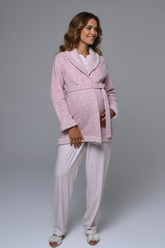 Guipure 3-Piece Maternity-Nursing Pajama & Welsoft Robe Set Pink - 24346