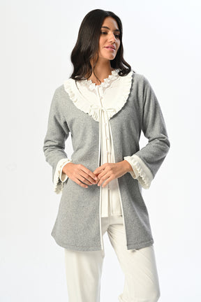 Lace Edge 3-Piece Maternity-Nursing Pajama & Melange Robe Set - 24355