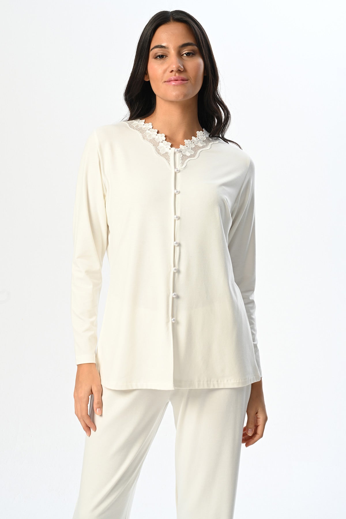 Lace Edge 3-Piece Maternity-Nursing Pajama & Melange Robe Set - 24355