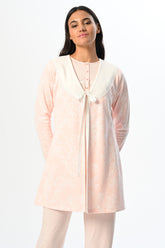 Guipure Collar 3-Piece Maternity-Nursing Pajama & Jacquard Robe Set - 24358