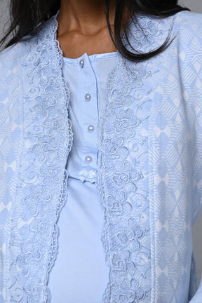 Lacy Edge 3-Piece Maternity-Nursing Pajama & Robe Set Blue - 24359