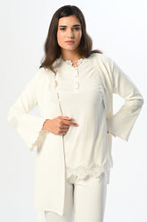 Lace Skirt 3-Piece Maternity-Nursing Pajama & Jacquard Robe Set - 24363