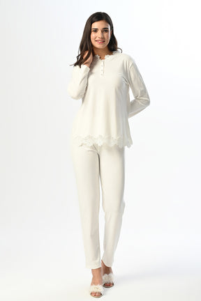 Lace Skirt 3-Piece Maternity-Nursing Pajama & Jacquard Robe Set - 24363