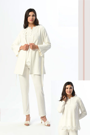 Lace Skirt 3-Piece Maternity-Nursing Pajama & Jacquard Robe Set - 24363