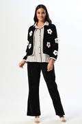 Flowery 3-Piece Maternity Feeding-Friendly Pajama & Robe Set Black - N24370