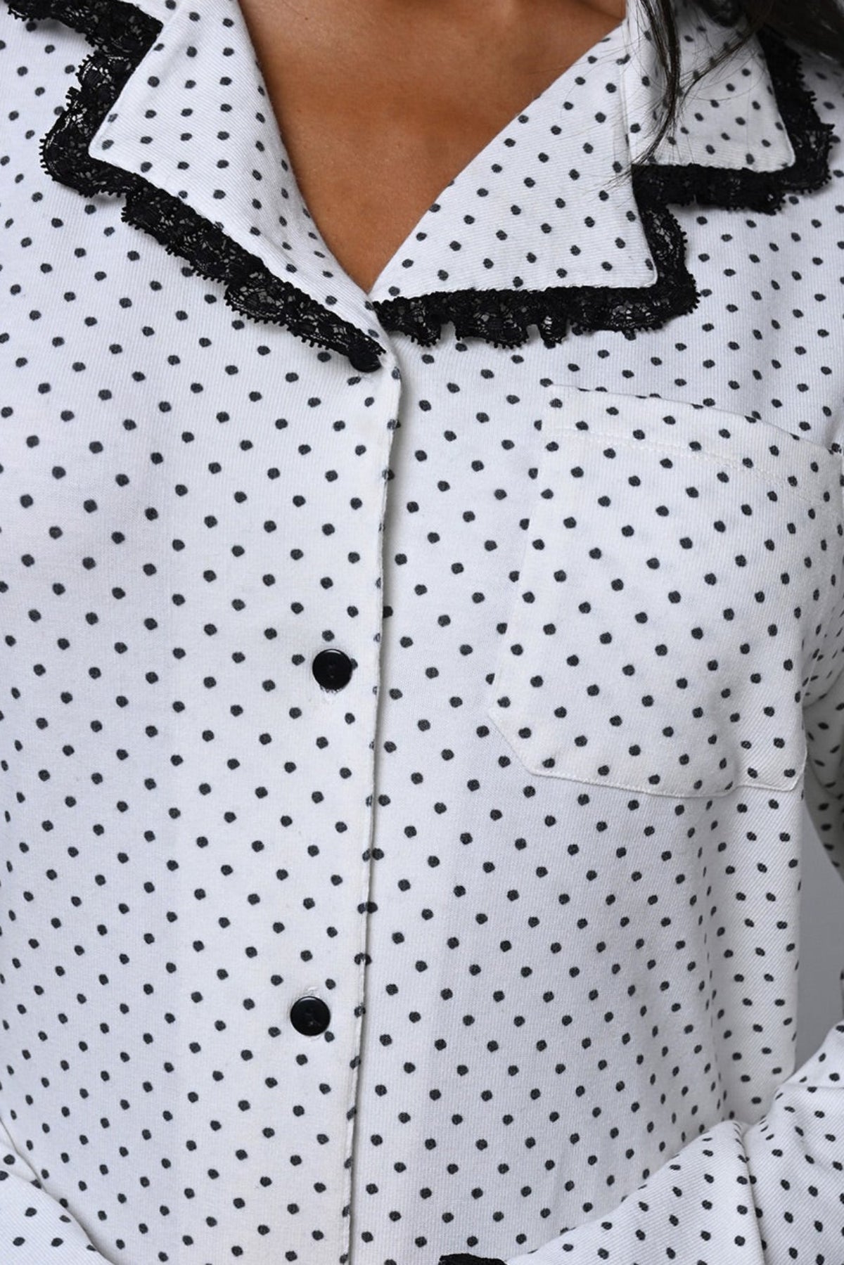 Polka-Dot 3-Piece Maternity-Nursing Pajama & Bias Robe Set Black - 24377