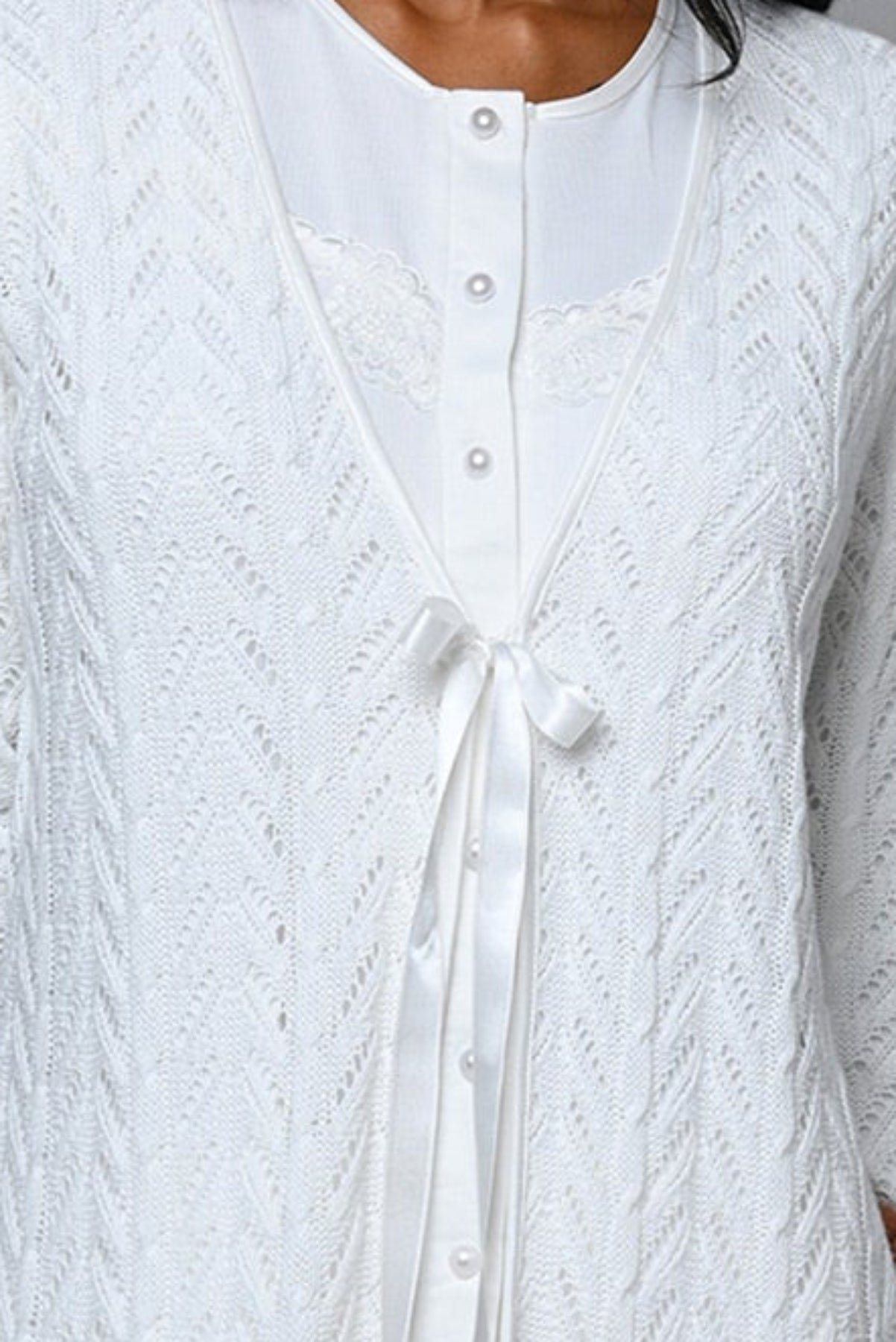 Lace Collar 3-Piece Maternity-Nursing Pajama & Jacquard Robe Set - 24391