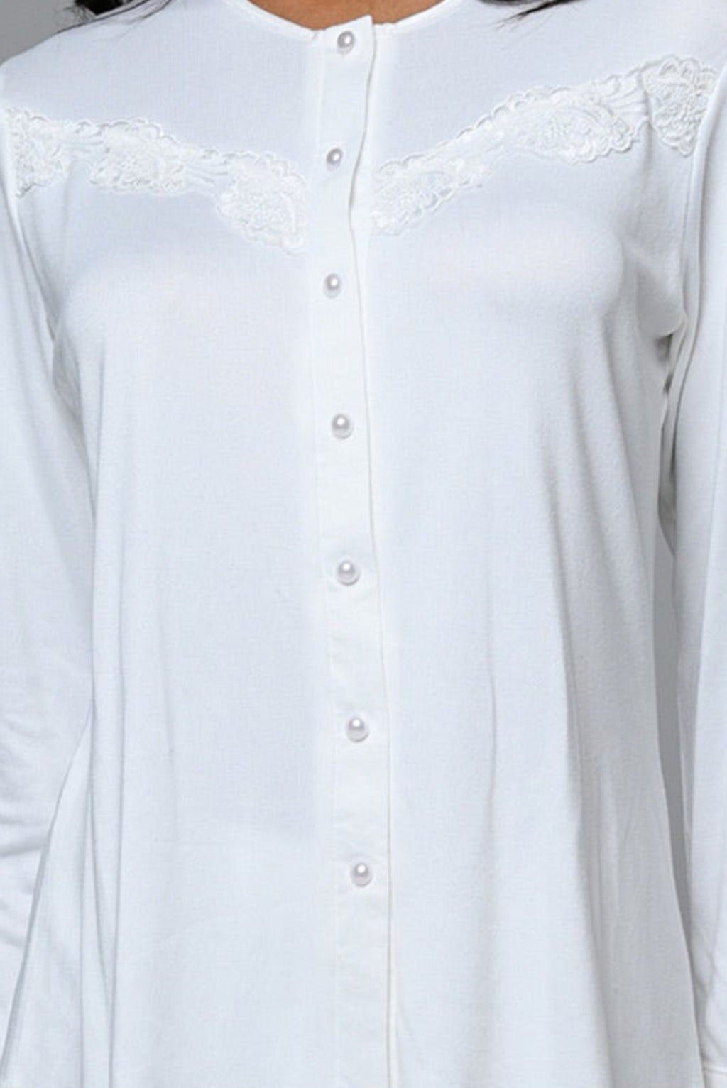 Lace Collar 3-Piece Maternity-Nursing Pajama & Jacquard Robe Set - 24391