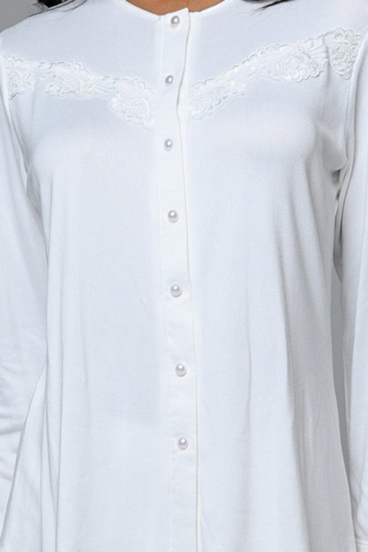 Lace Collar 3-Piece Maternity-Nursing Pajama & Jacquard Robe Set - 24391