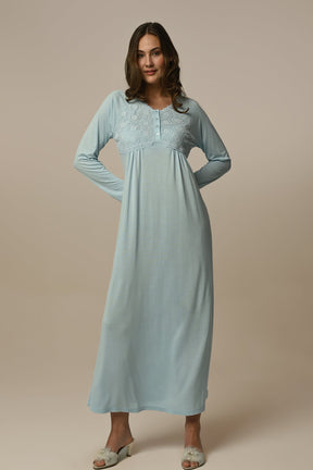 Guipure Collar Maternity & Nursing Nightgown - 24402