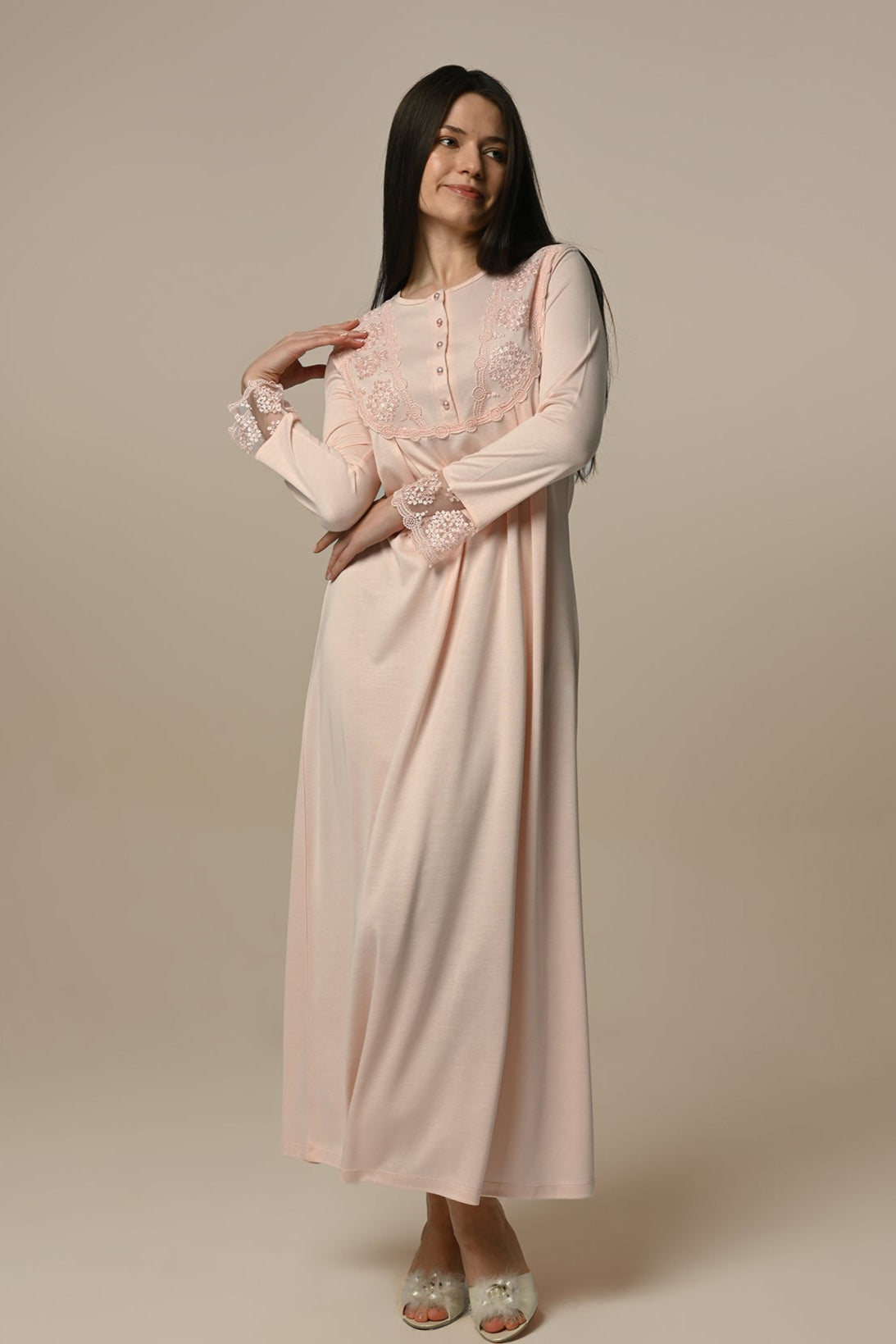 Lace Embroidered Maternity & Nursing Nightgown - 24403