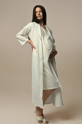 Lace Edge Maternity-Nursing Nightgown & Robe Set - 24503