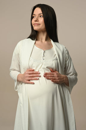 Lace Edge Maternity-Nursing Nightgown & Robe Set - 24503