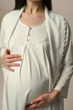 Lace Edge Maternity-Nursing Nightgown & Robe Set - 24503