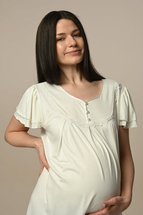 Lace Edge Maternity-Nursing Nightgown & Robe Set - 24503