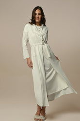 Flower Lace Collar Maternity-Nursing Nightgown & Ribbed Robe Set Ecru - 24504