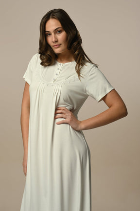 Flower Lace Collar Maternity-Nursing Nightgown & Ribbed Robe Set Ecru - 24504
