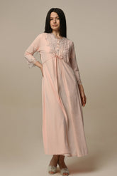 Lace Embroidered Maternity-Nursing Nightgown & Robe Set - 24509