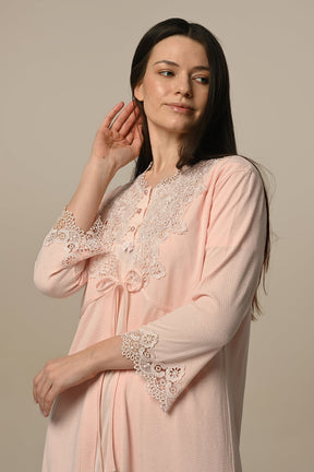 Lace Embroidered Maternity-Nursing Nightgown & Robe Set - 24509