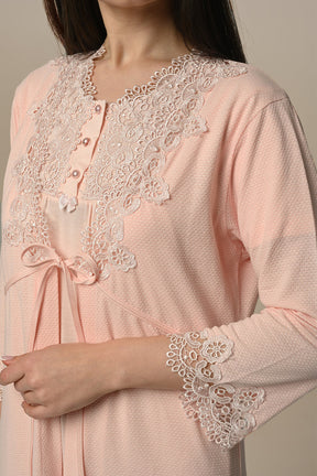 Lace Embroidered Maternity-Nursing Nightgown & Robe Set - 24509