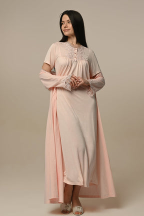 Lace Embroidered Maternity-Nursing Nightgown & Robe Set - 24509