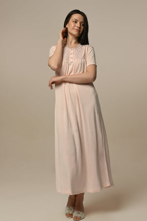 Lace Embroidered Maternity-Nursing Nightgown & Robe Set - 24509