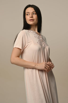 Lace Embroidered Maternity-Nursing Nightgown & Robe Set - 24509