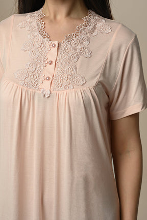 Lace Embroidered Maternity-Nursing Nightgown & Robe Set - 24509