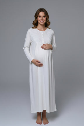 Flowery Lace Collar Maternity-Nursing Nightgown & Robe Set - 24532