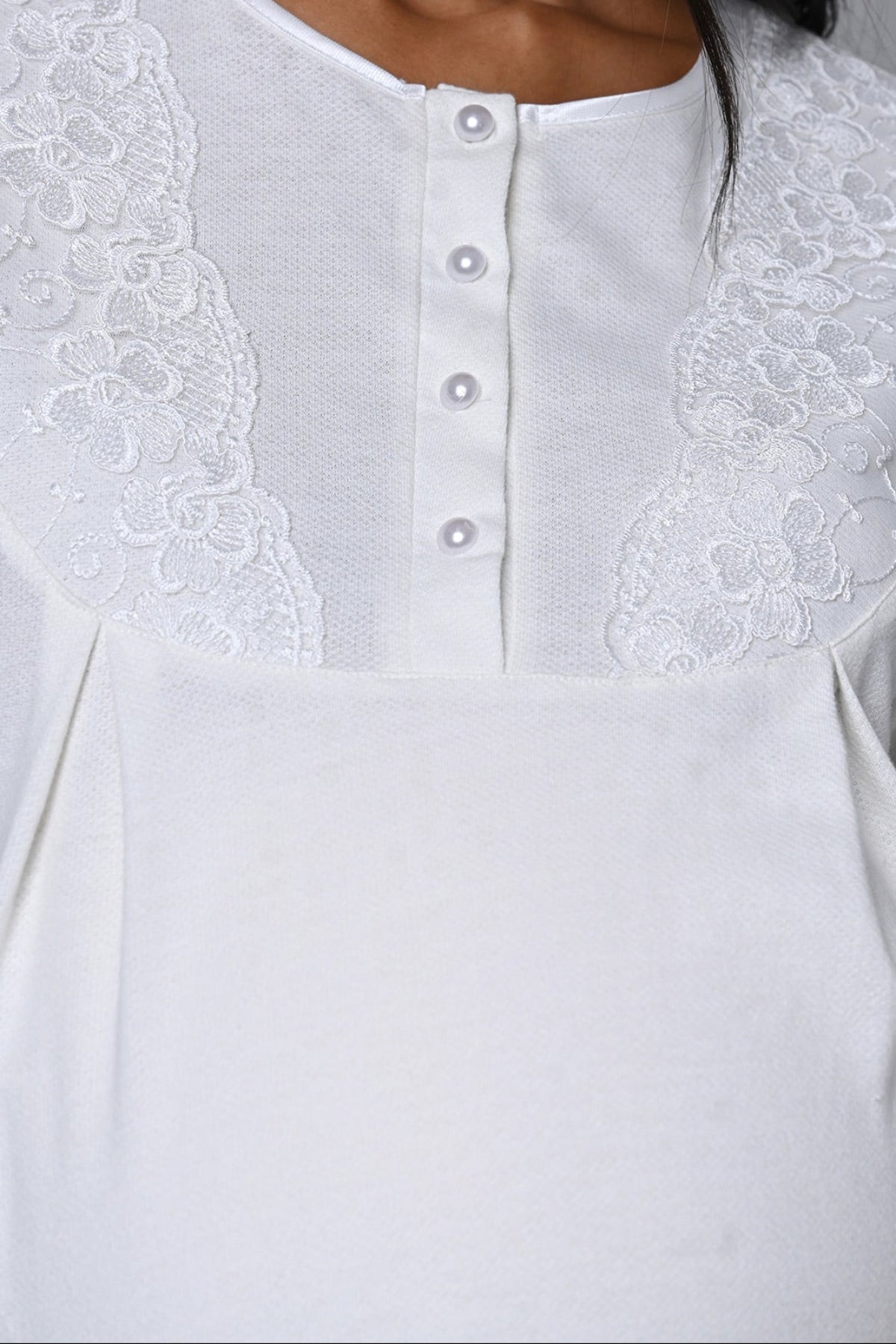 Flowery Lace Collar Maternity-Nursing Nightgown & Robe Set - 24532