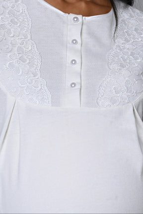 Flowery Lace Collar Maternity-Nursing Nightgown & Robe Set - 24532