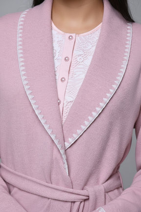 Lace Collar Maternity-Nursing Nightgown & Robe Set Pink - 24537