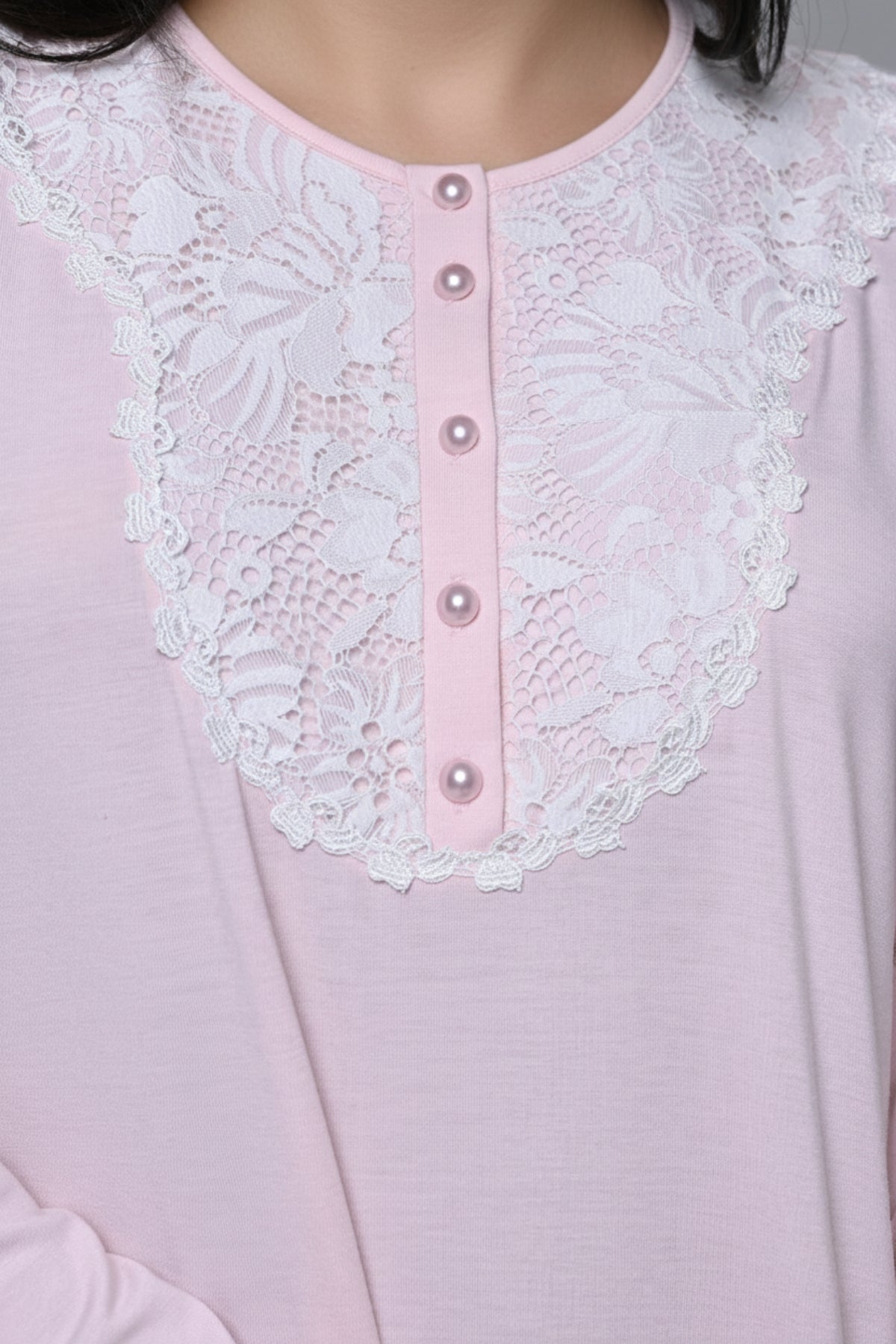 Lace Collar Maternity-Nursing Nightgown & Robe Set Pink - 24537