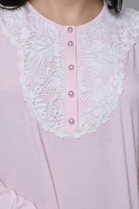 Lace Collar Maternity-Nursing Nightgown & Robe Set Pink - 24537