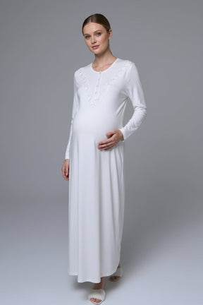 Lace Collar Maternity-Nursing Nightgown & Lace Sleeve Robe Set - 24540