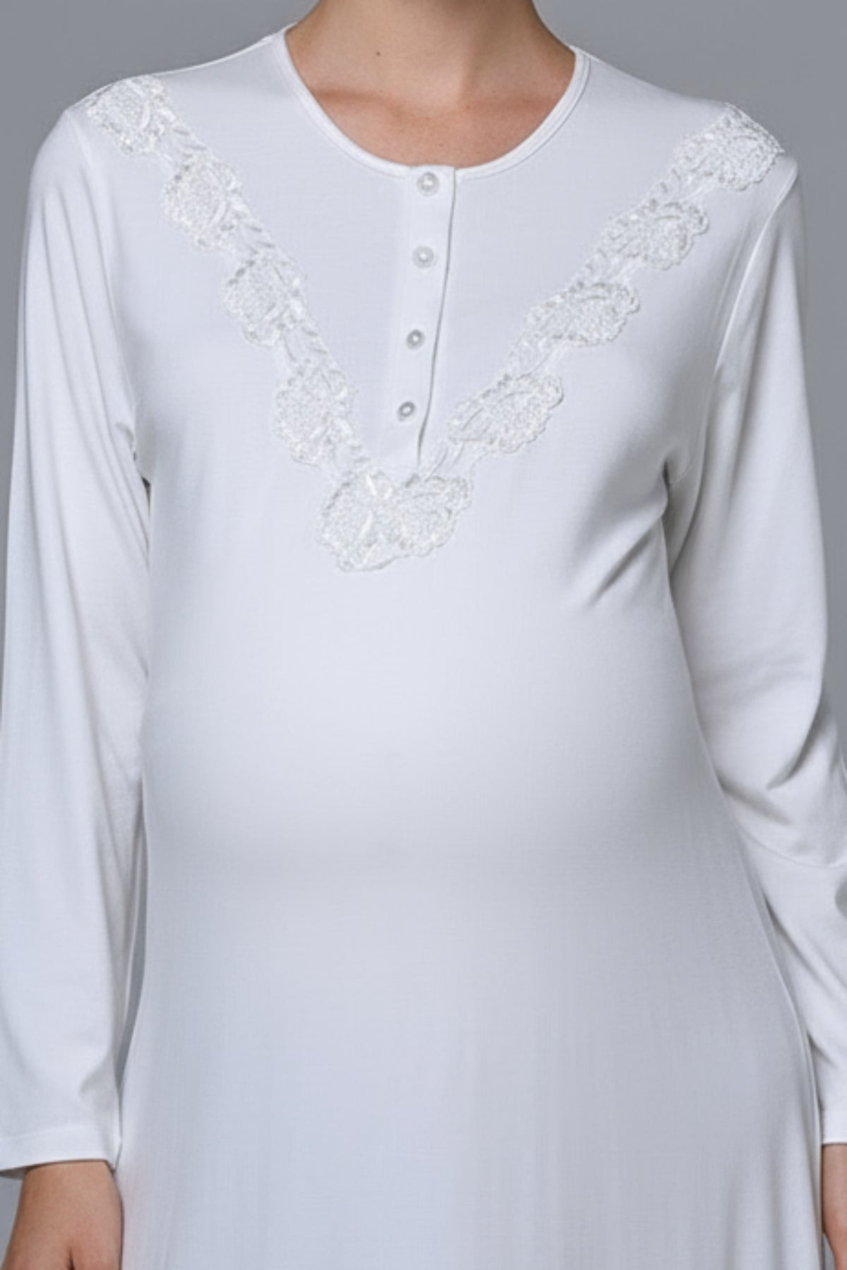 Lace Collar Maternity-Nursing Nightgown & Lace Sleeve Robe Set - 24540