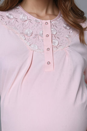 Flowery Lace Embroidered Maternity-Nursing Nightgown & Robe Set - 24542