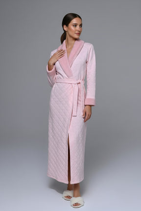 Fur Collar Quilted Maternity Robe Pink - 24605