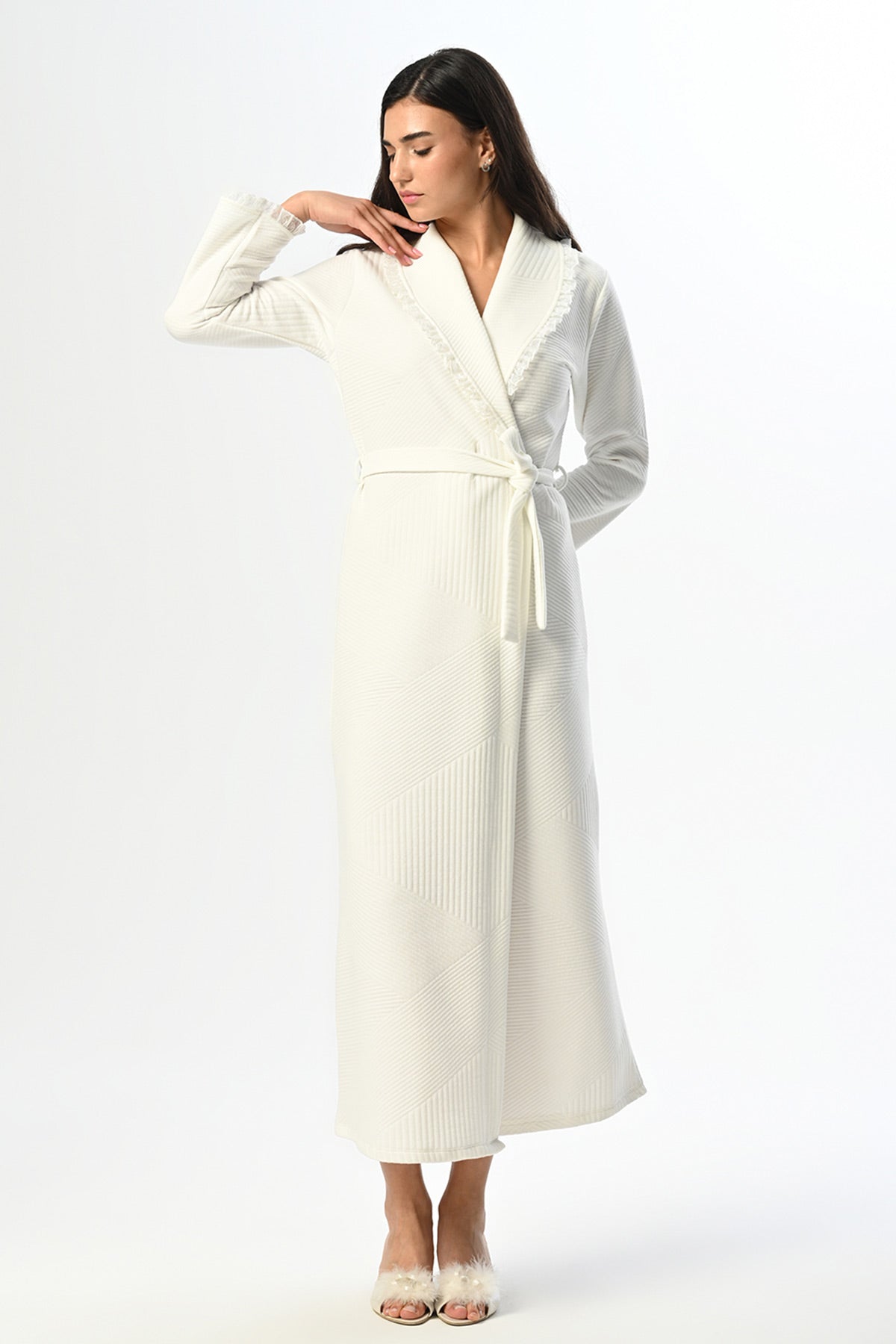 Lace Detailed Maternity Robe - 24610